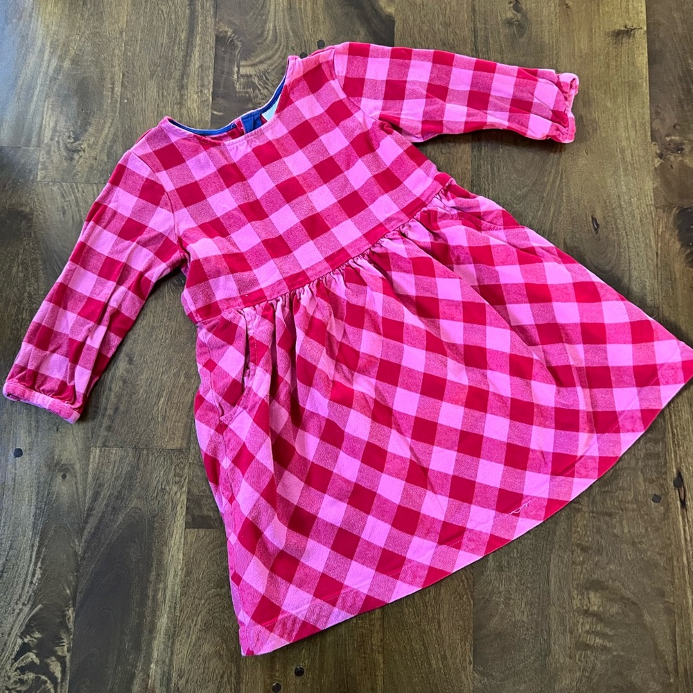 Hanna Andersson Red and Pink Checkered Kids Flannel Valentine Dress Size 120/6
